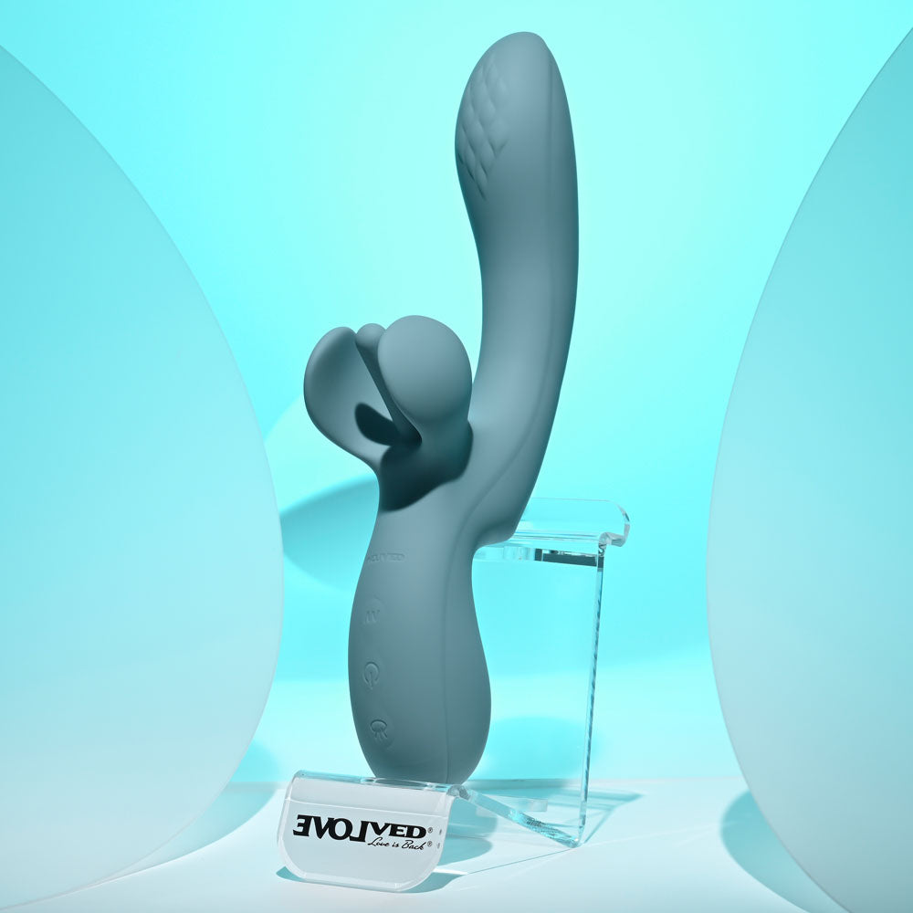Evolved TAKE YOUR FLICK - Grey 24.1 cm USB Rechargeable Vibrator with Flicking Clitoral Stimulator - Hush Store Sydney 