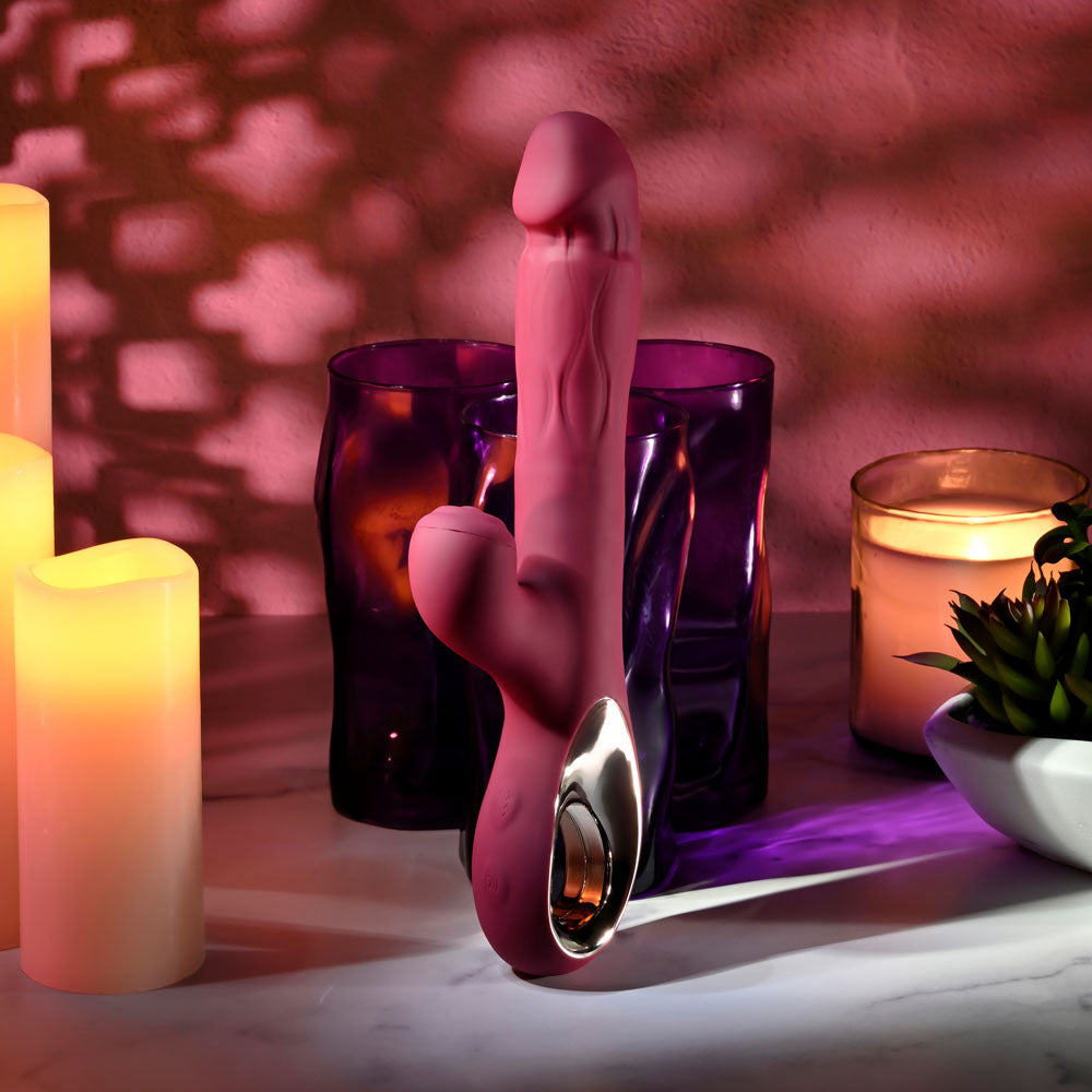 Evolved BURSTING WITH PLEASURE - Red 25.4 cm USB Rechargeable Vibrator with Tapping Clitoral Stimulator - Hush Store Sydney 