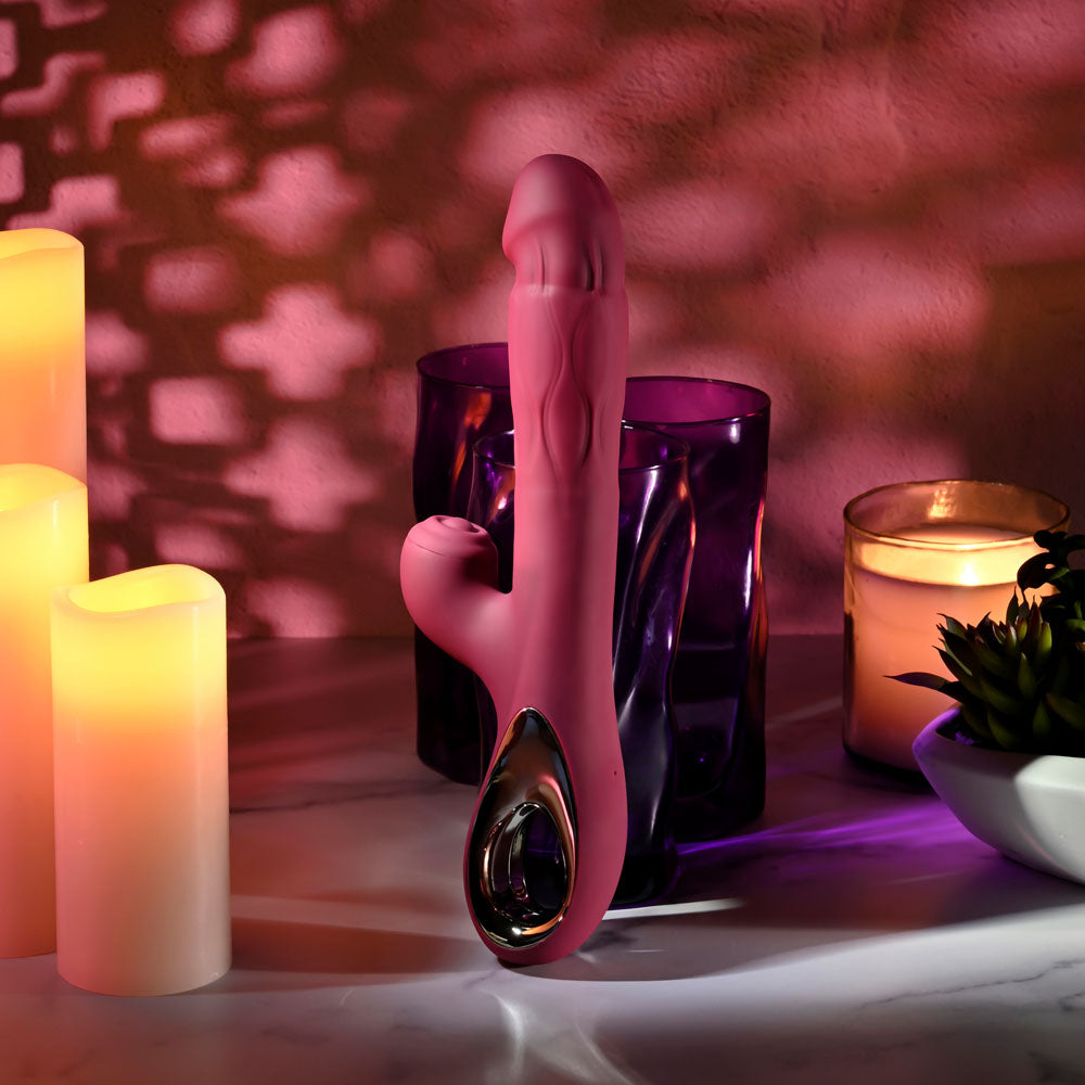 Evolved BURSTING WITH PLEASURE - Red 25.4 cm USB Rechargeable Vibrator with Tapping Clitoral Stimulator - Hush Store Sydney 