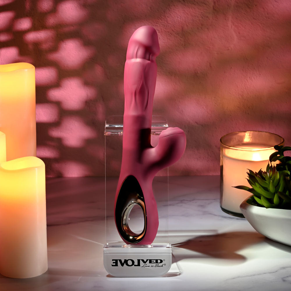 Evolved BURSTING WITH PLEASURE - Red 25.4 cm USB Rechargeable Vibrator with Tapping Clitoral Stimulator - Hush Store Sydney 