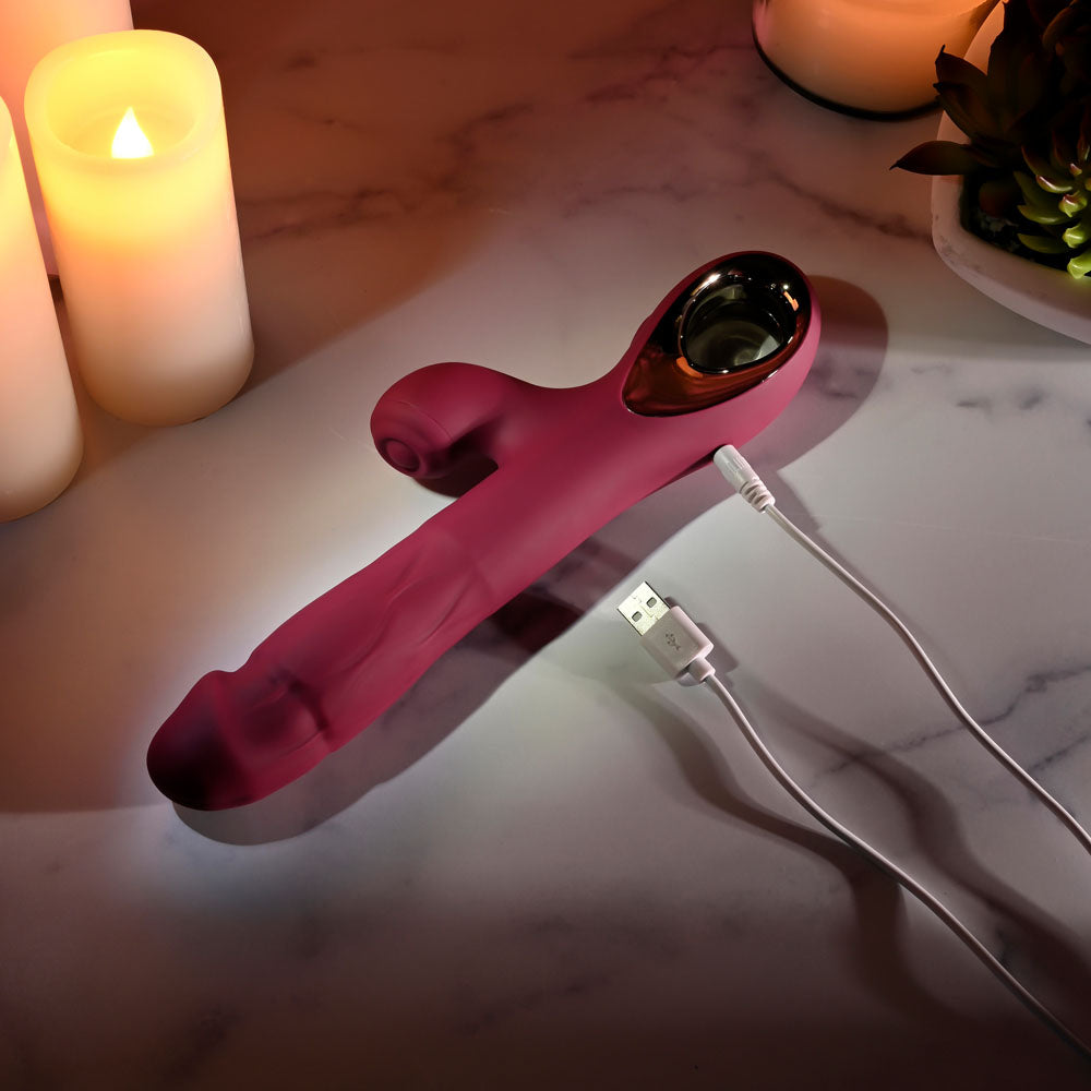 Evolved BURSTING WITH PLEASURE - Red 25.4 cm USB Rechargeable Vibrator with Tapping Clitoral Stimulator - Hush Store Sydney 