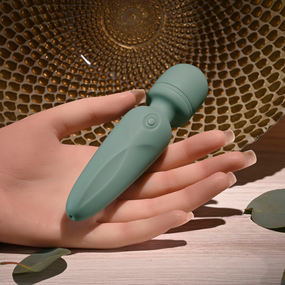 Evolved RUMBLE WAND - Olive Green 13.4 USB Rechargeable Mini Massage Wand - Hush Store Sydney 