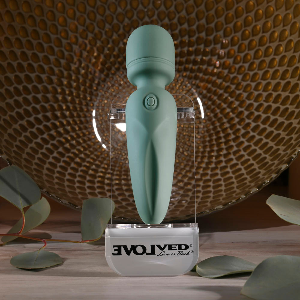 Evolved RUMBLE WAND - Olive Green 13.4 USB Rechargeable Mini Massage Wand - Hush Store Sydney 
