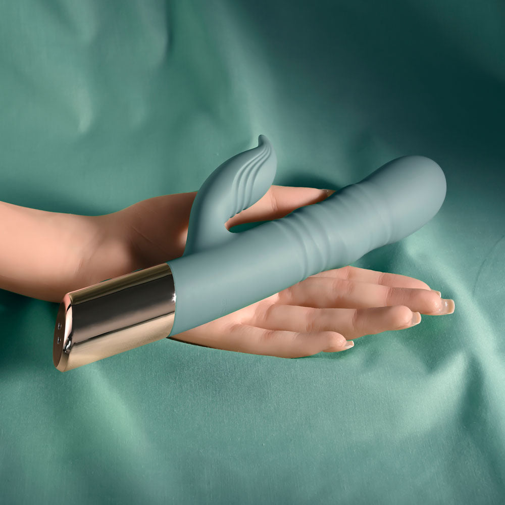 Evolved THE SHIMMY - Green USB Rechargeable Thrusting Rabbit Vibrator - Hush Store Sydney 