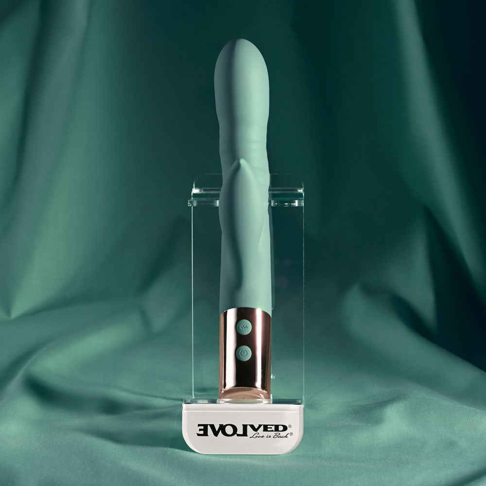 Evolved THE SHIMMY - Green USB Rechargeable Thrusting Rabbit Vibrator - Hush Store Sydney 