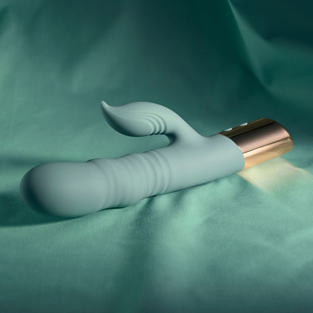 Evolved THE SHIMMY - Green USB Rechargeable Thrusting Rabbit Vibrator - Hush Store Sydney 