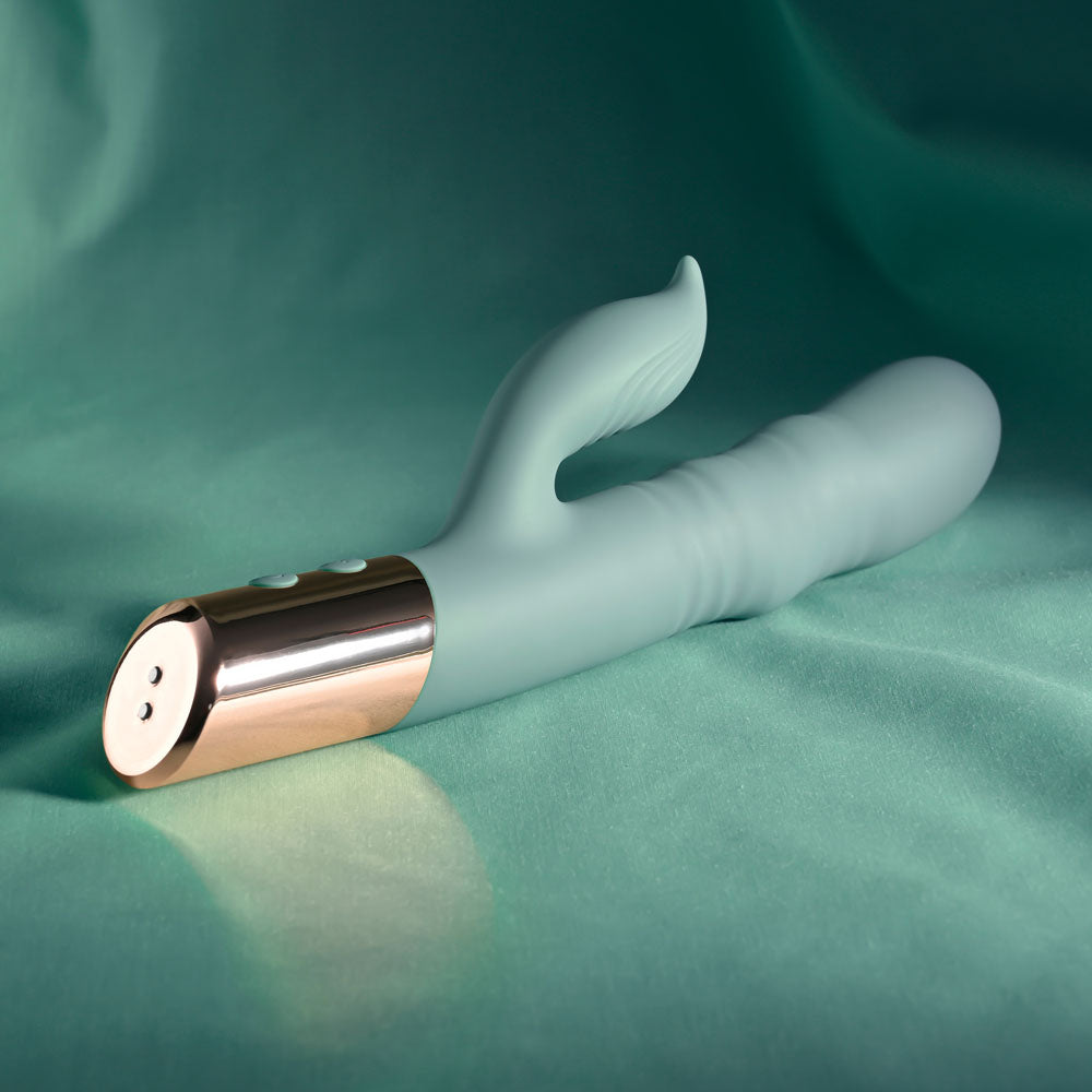 Evolved THE SHIMMY - Green USB Rechargeable Thrusting Rabbit Vibrator - Hush Store Sydney 