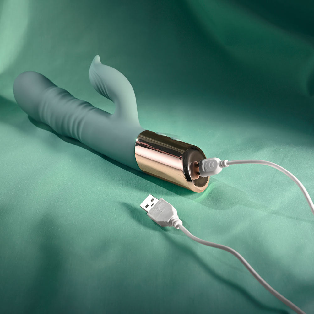 Evolved THE SHIMMY - Green USB Rechargeable Thrusting Rabbit Vibrator - Hush Store Sydney 
