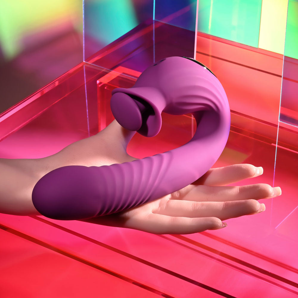 Evolved DEEP ECSTASY - Purple 16.5 cm USB Rechargeable Thrusting and Tapping Vibrator - Hush Store Sydney 