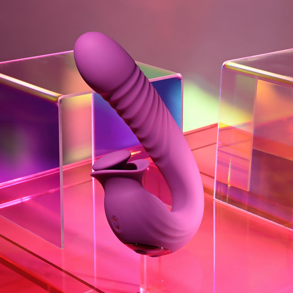 Evolved DEEP ECSTASY - Purple 16.5 cm USB Rechargeable Thrusting and Tapping Vibrator - Hush Store Sydney 