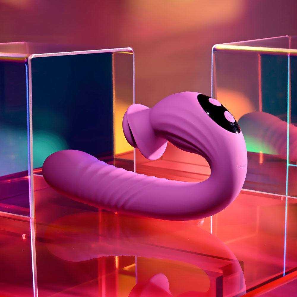 Evolved DEEP ECSTASY - Purple 16.5 cm USB Rechargeable Thrusting and Tapping Vibrator - Hush Store Sydney 