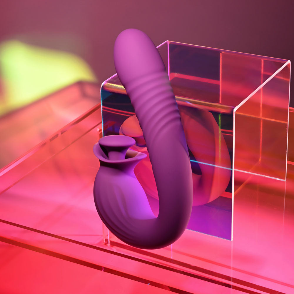 Evolved DEEP ECSTASY - Purple 16.5 cm USB Rechargeable Thrusting and Tapping Vibrator - Hush Store Sydney 