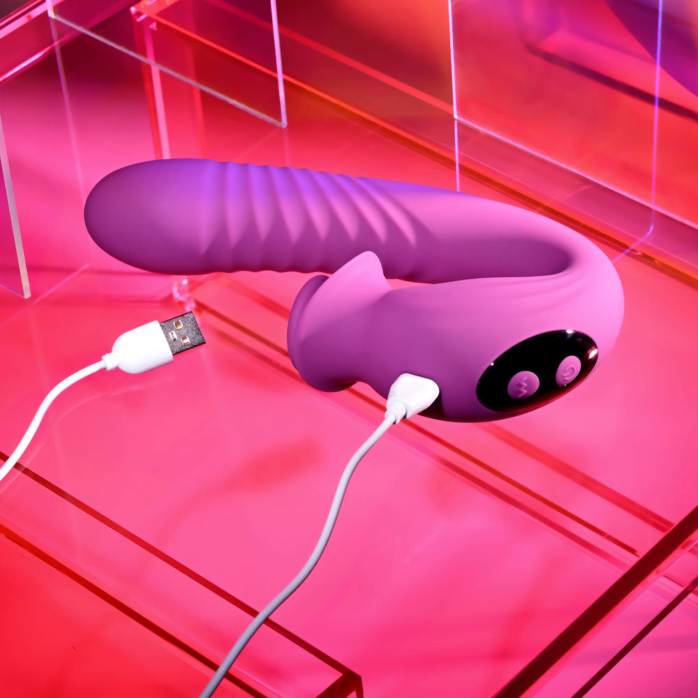 Evolved DEEP ECSTASY - Purple 16.5 cm USB Rechargeable Thrusting and Tapping Vibrator - Hush Store Sydney 
