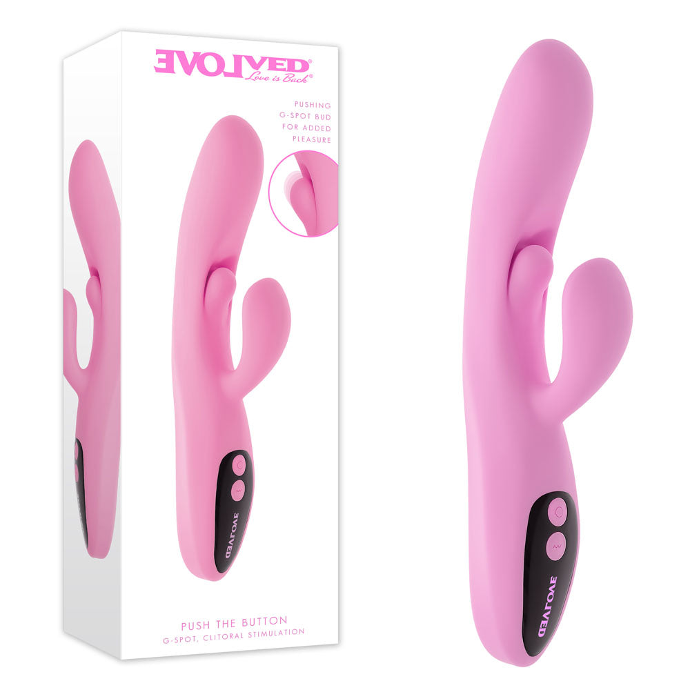 Evolved PUSH THE BUTTON - Pink 23.5 cm USB Rechargeable Rabbit Vibrator with G-Spot Bud - Hush Store Sydney 