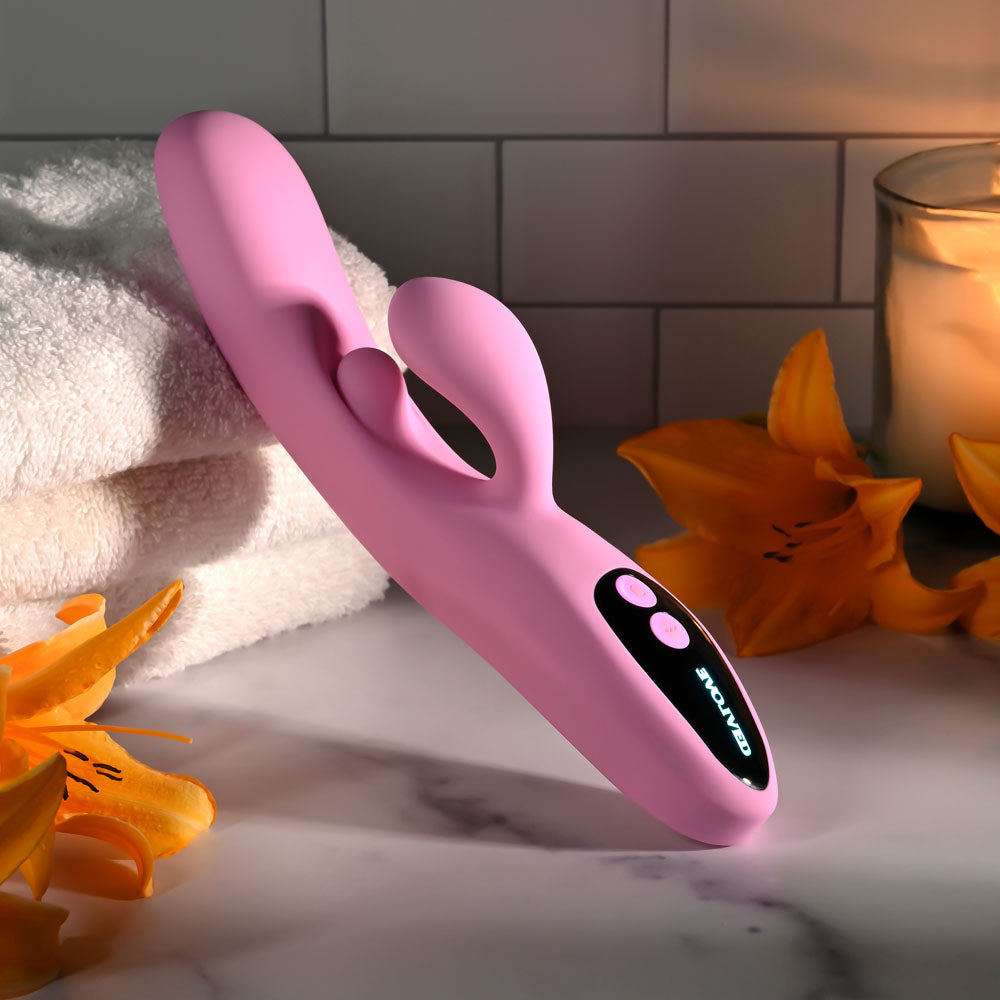 Evolved PUSH THE BUTTON - Pink 23.5 cm USB Rechargeable Rabbit Vibrator with G-Spot Bud - Hush Store Sydney 