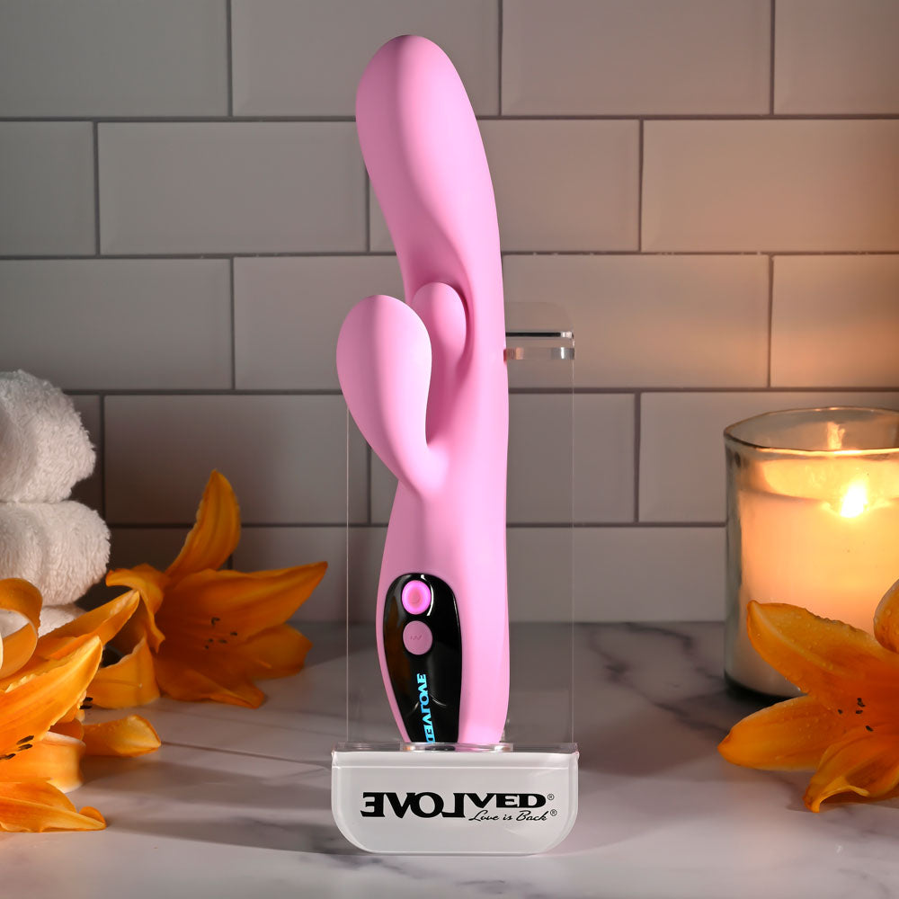 Evolved PUSH THE BUTTON - Pink 23.5 cm USB Rechargeable Rabbit Vibrator with G-Spot Bud - Hush Store Sydney 
