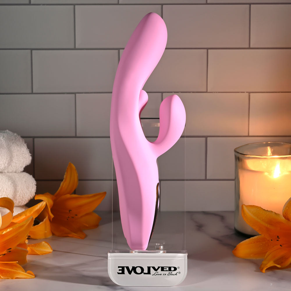 Evolved PUSH THE BUTTON - Pink 23.5 cm USB Rechargeable Rabbit Vibrator with G-Spot Bud - Hush Store Sydney 