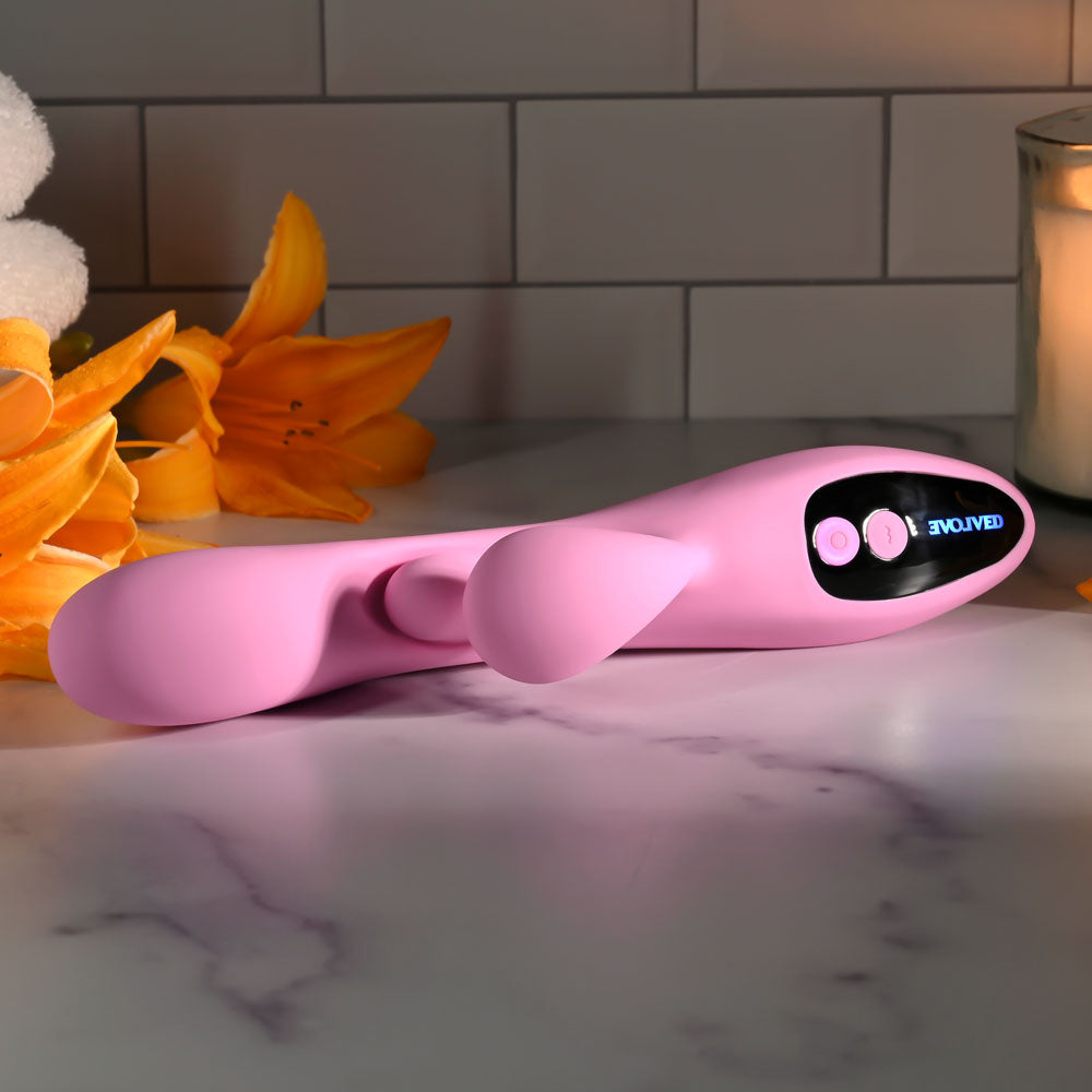 Evolved PUSH THE BUTTON - Pink 23.5 cm USB Rechargeable Rabbit Vibrator with G-Spot Bud - Hush Store Sydney 