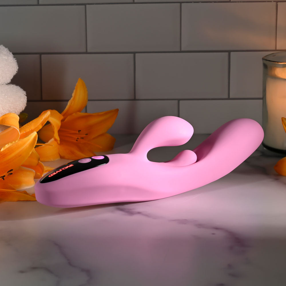Evolved PUSH THE BUTTON - Pink 23.5 cm USB Rechargeable Rabbit Vibrator with G-Spot Bud - Hush Store Sydney 