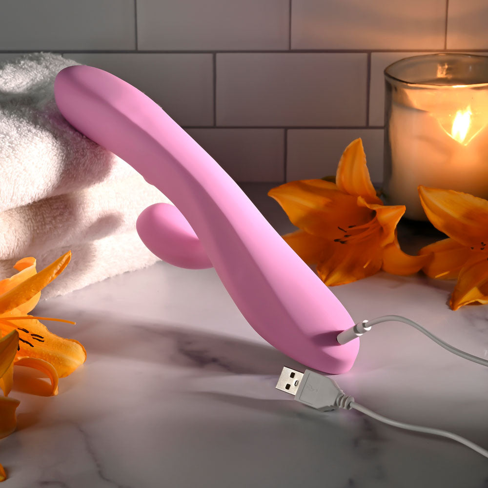 Evolved PUSH THE BUTTON - Pink 23.5 cm USB Rechargeable Rabbit Vibrator with G-Spot Bud - Hush Store Sydney 
