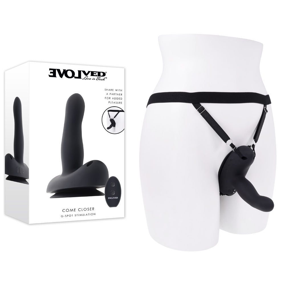Evolved COME CLOSER - Black USB Rechargeable Vibrating Strap-On with Remote - Hush Store Sydney 