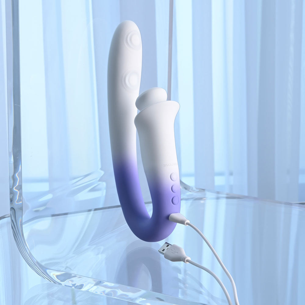 Evolved SPRING LOADED - White/Purple 23 cm USB Rechargeable Multi-Tapping Vibrator - Hush Store Sydney 