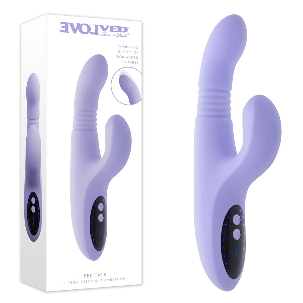 Evolved PEP TALK - Purple 23.3 cm USB Rechargeable Thrusting Vibrator with Tapping Clitoral Stimulator - Hush Store Sydney 