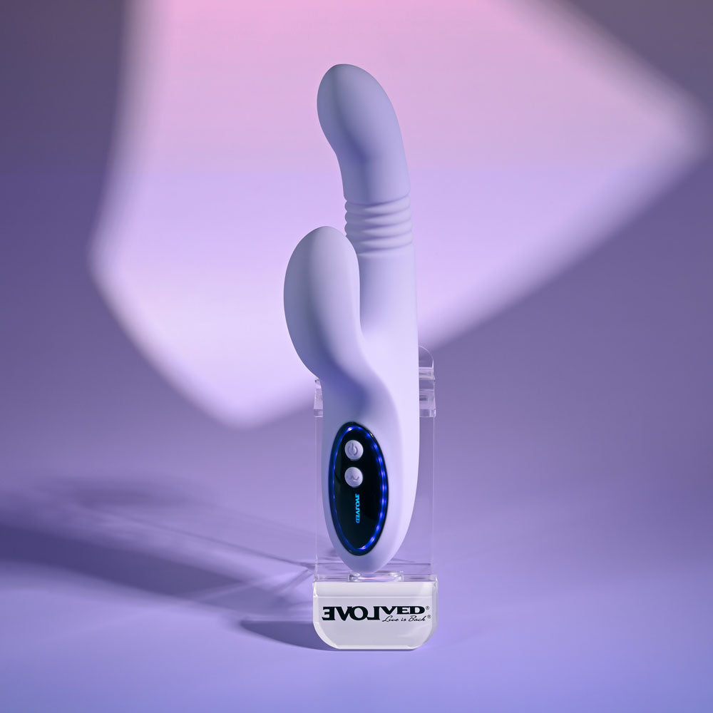 Evolved PEP TALK - Purple 23.3 cm USB Rechargeable Thrusting Vibrator with Tapping Clitoral Stimulator - Hush Store Sydney 