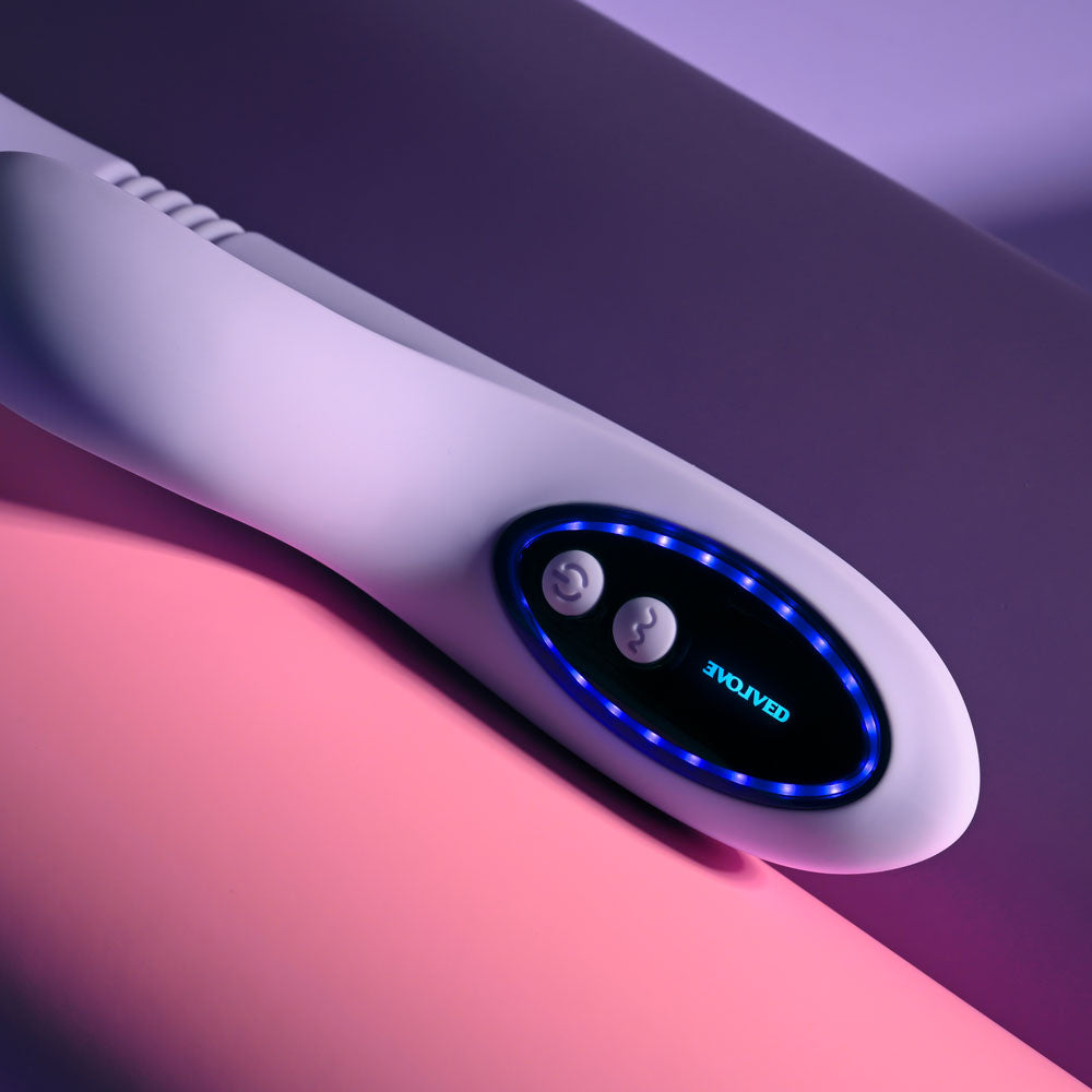 Evolved PEP TALK - Purple 23.3 cm USB Rechargeable Thrusting Vibrator with Tapping Clitoral Stimulator - Hush Store Sydney 