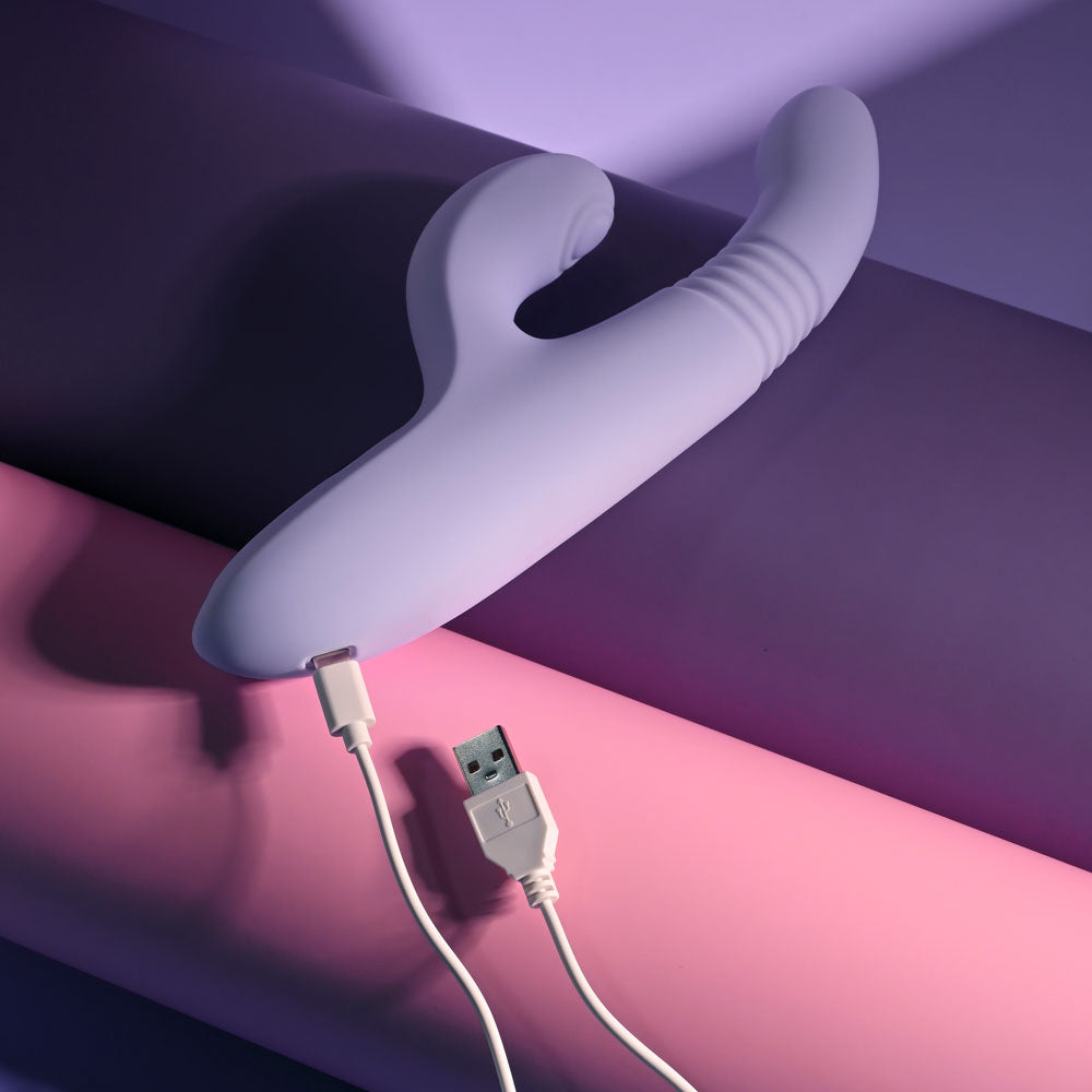 Evolved PEP TALK - Purple 23.3 cm USB Rechargeable Thrusting Vibrator with Tapping Clitoral Stimulator - Hush Store Sydney 