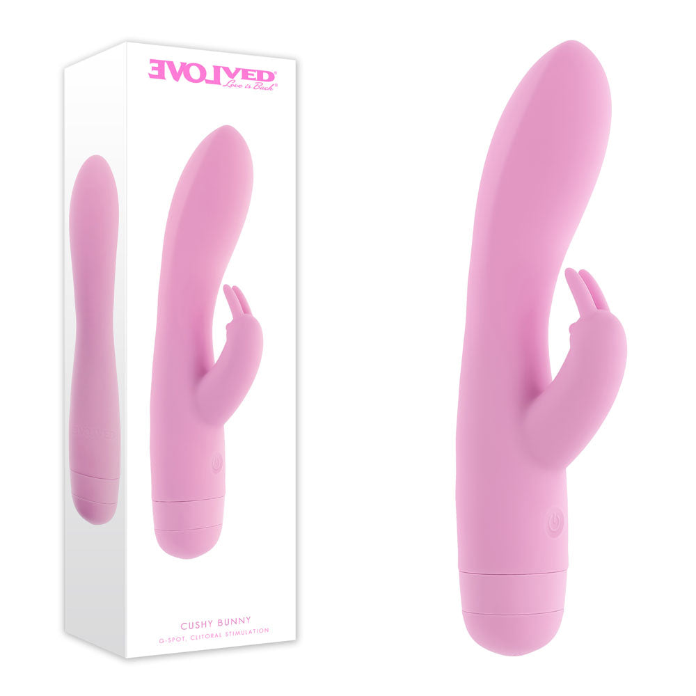 Evolved CUSHY BUNNY - Pink 19.1 cm USB Rechargeable Rabbit Vibrator - Hush Store Sydney 