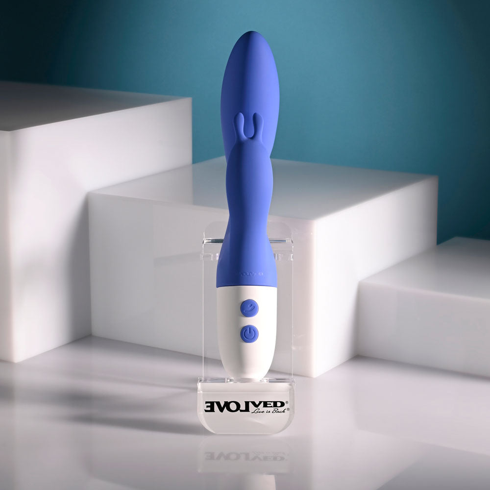 Evolved FUNNY BUNNY - Blue 20 cm USB Rechargeable Rabbit Vibrator - Hush Store Sydney 