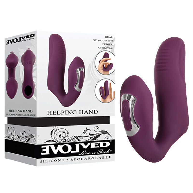 Evolved Helping Hand - Purple USB Rechargeable Dual Finger Stimulator - Hush Store Sydney 
