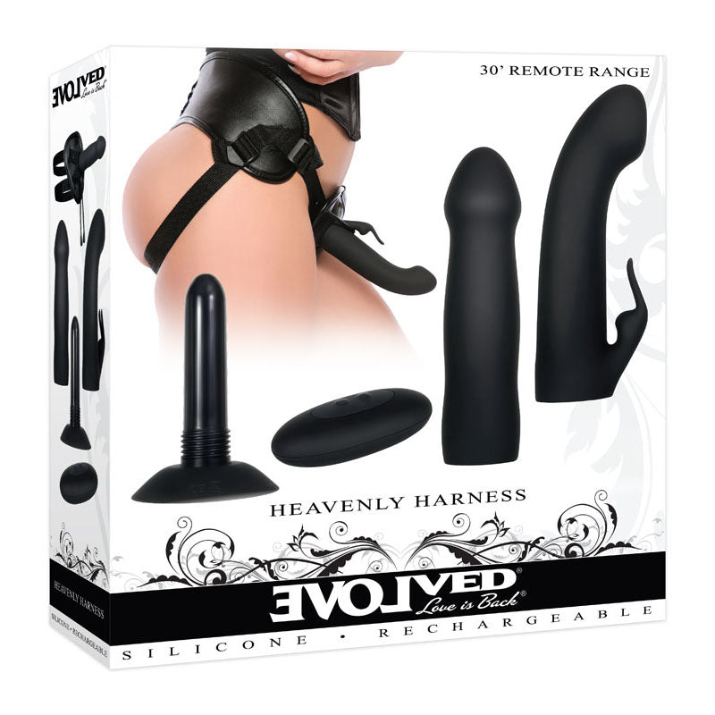 Evolved HEAVENLY HARNESS - Black USB Rechargeable Strap-On Kit - Hush Store Sydney 