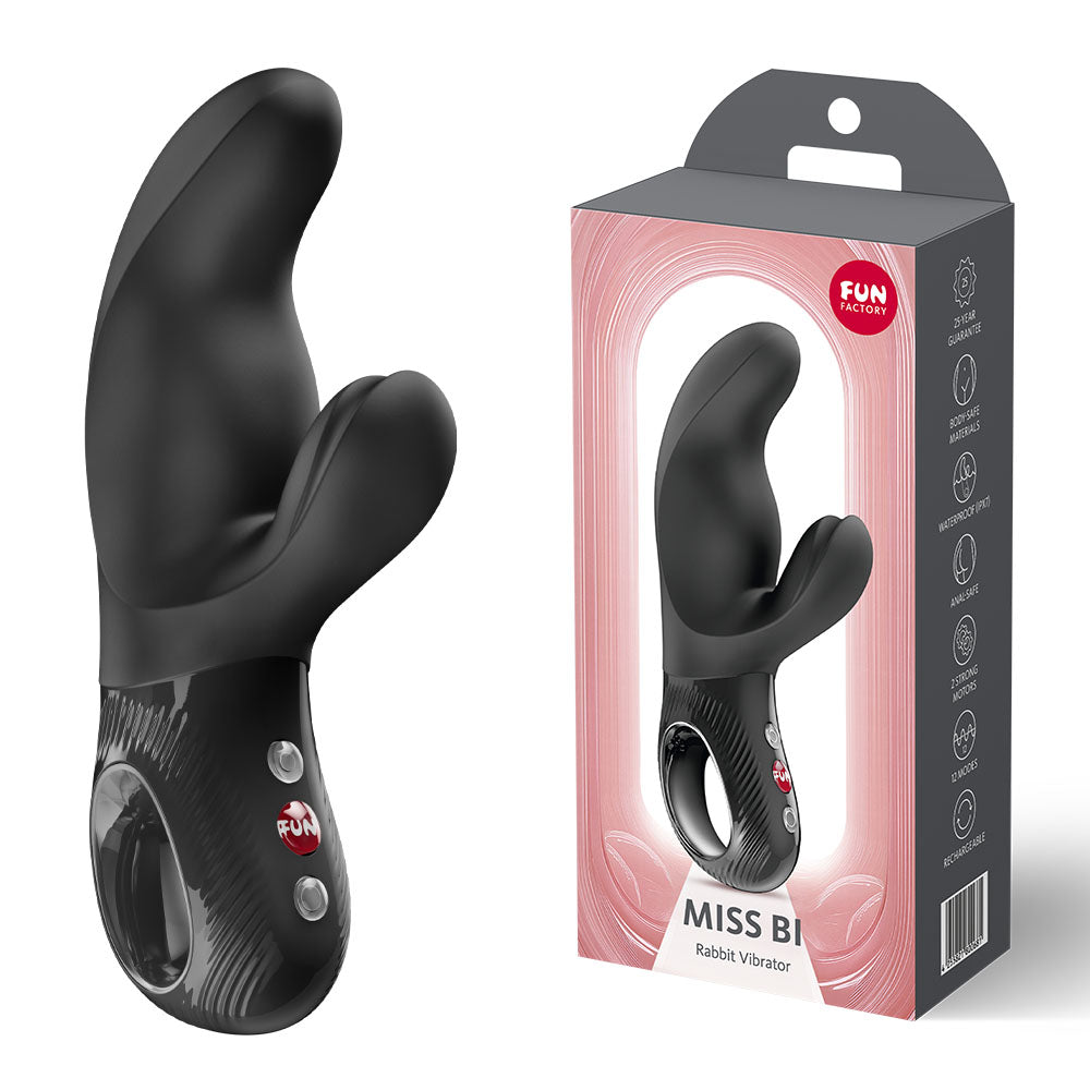 Fun Factory MISS BI Black - Black 17 cm USB-C Rechargeable Vibrator - Hush Store Sydney 
