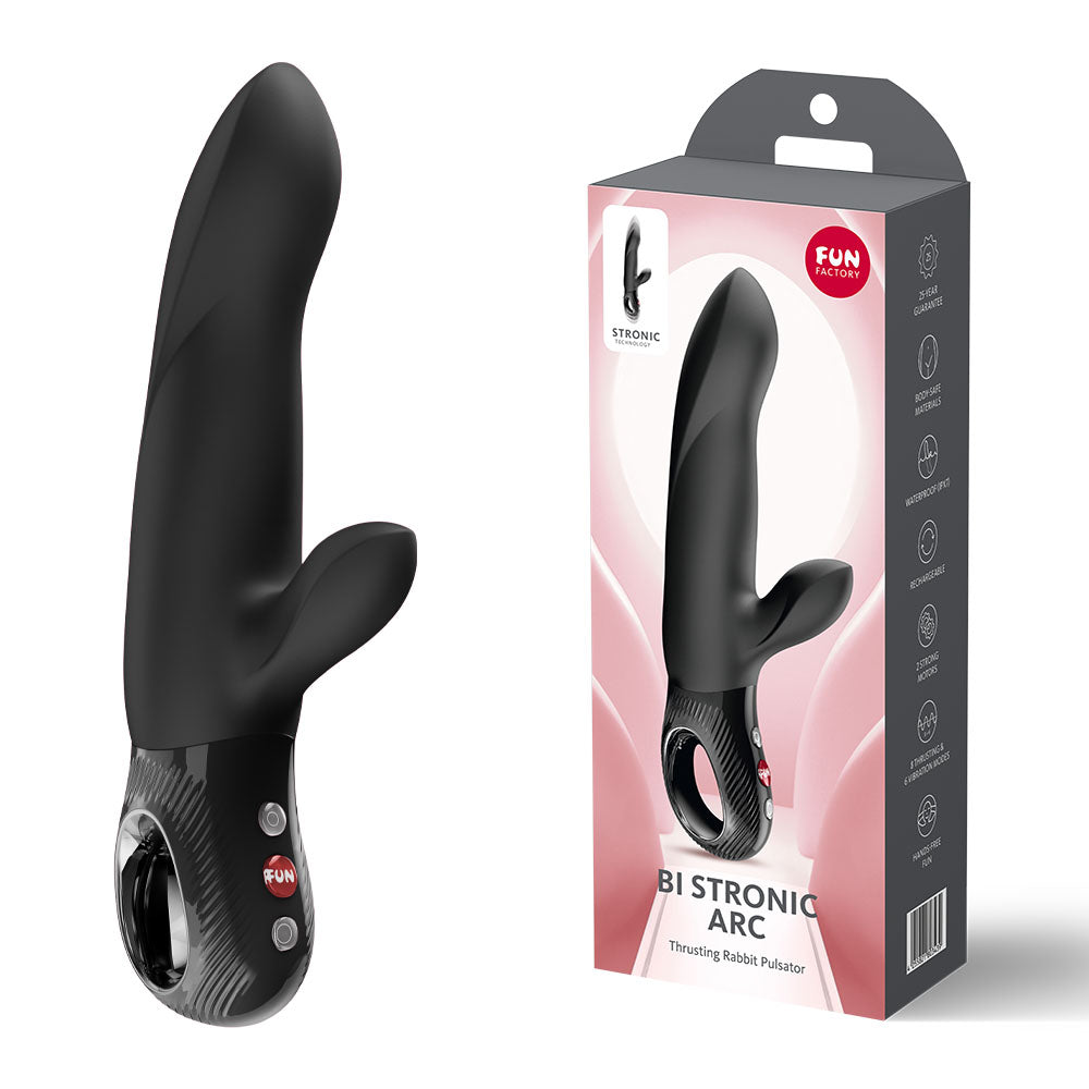 Fun Factory BI STRONIC ARC Black - Black 21.6 cm USB-C Rechargeable Thrusting Vibrator - Hush Store Sydney 
