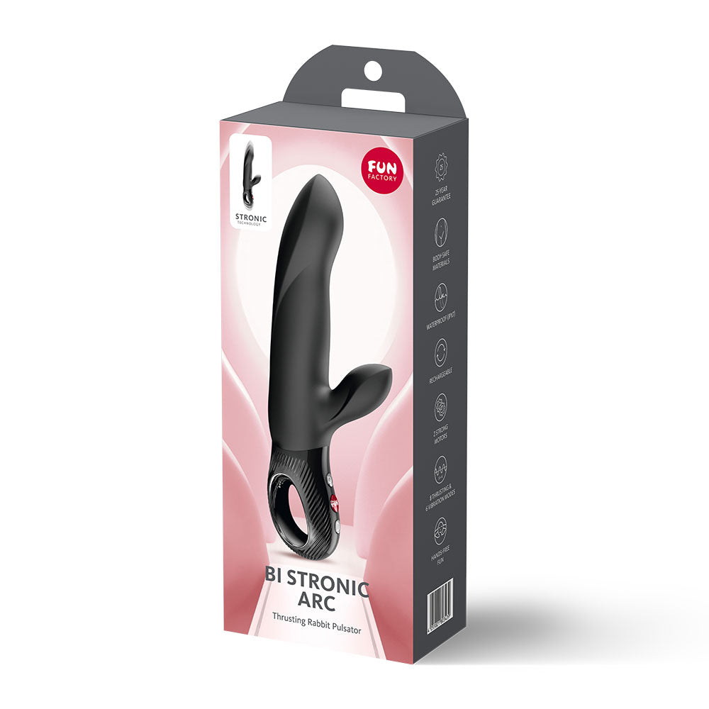 Fun Factory BI STRONIC ARC Black - Black 21.6 cm USB-C Rechargeable Thrusting Vibrator - Hush Store Sydney 