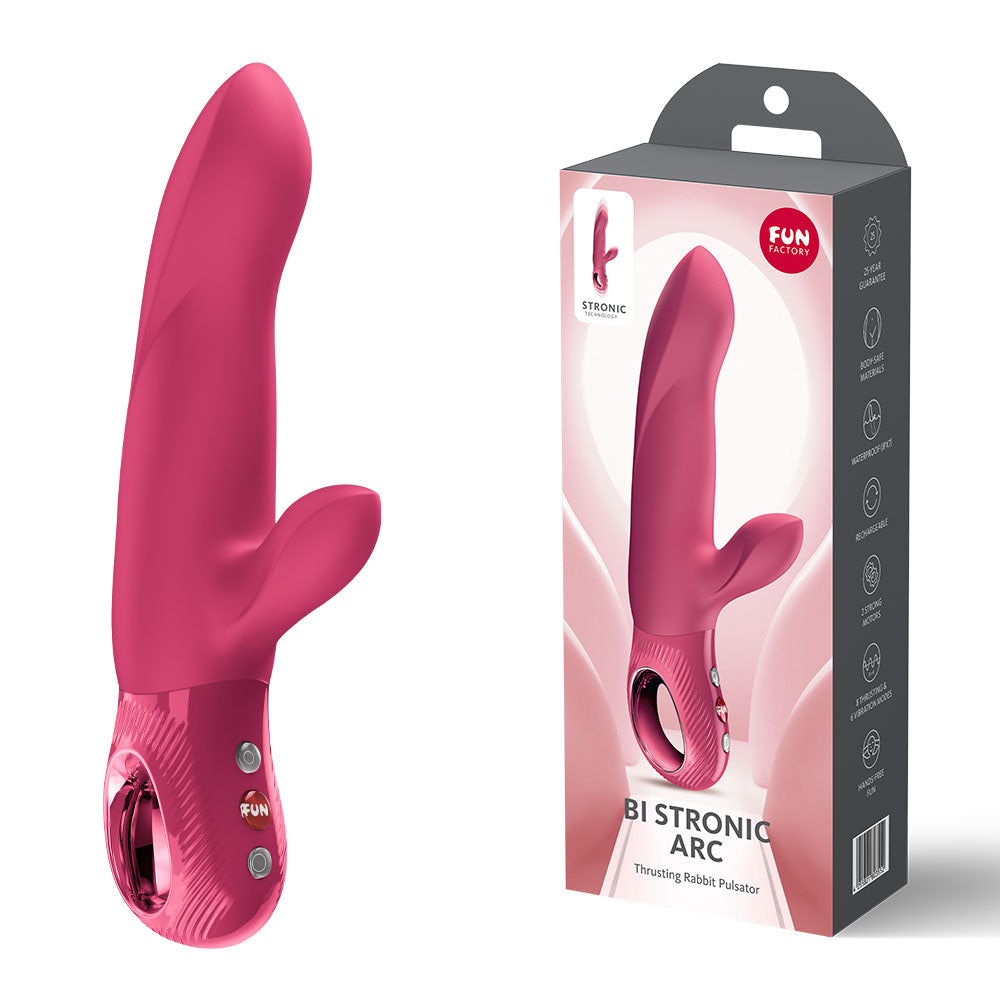 Fun Factory BI STRONIC ARC Raspberry - Raspberry 21.6 cm USB-C Rechargeable Thrusting Vibrator - Hush Store Sydney 