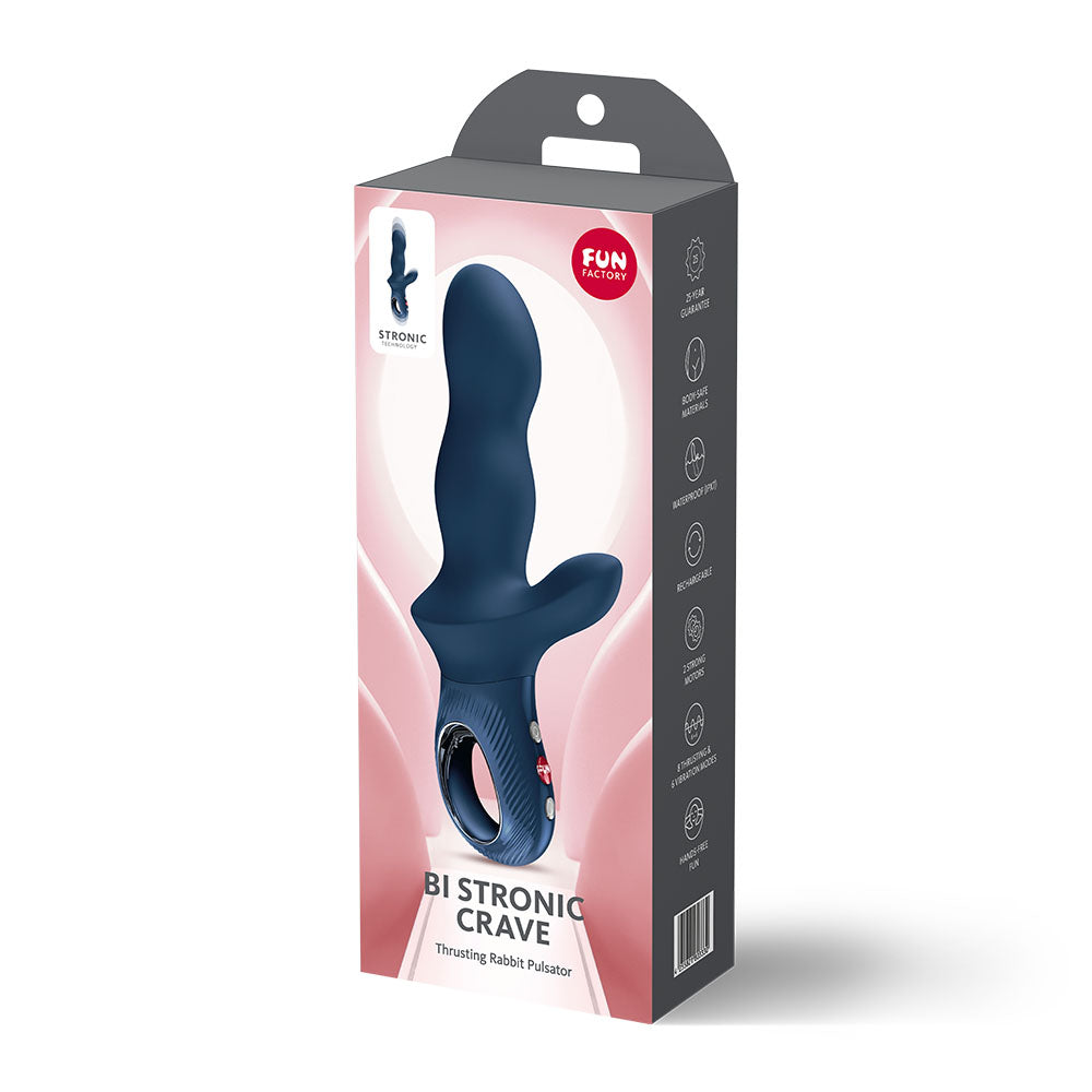 Fun Factory BI STRONIC CRAVE Nightblue - Nightblue USB-C Rechargeable Thrusting Vibrator - Hush Store Sydney 