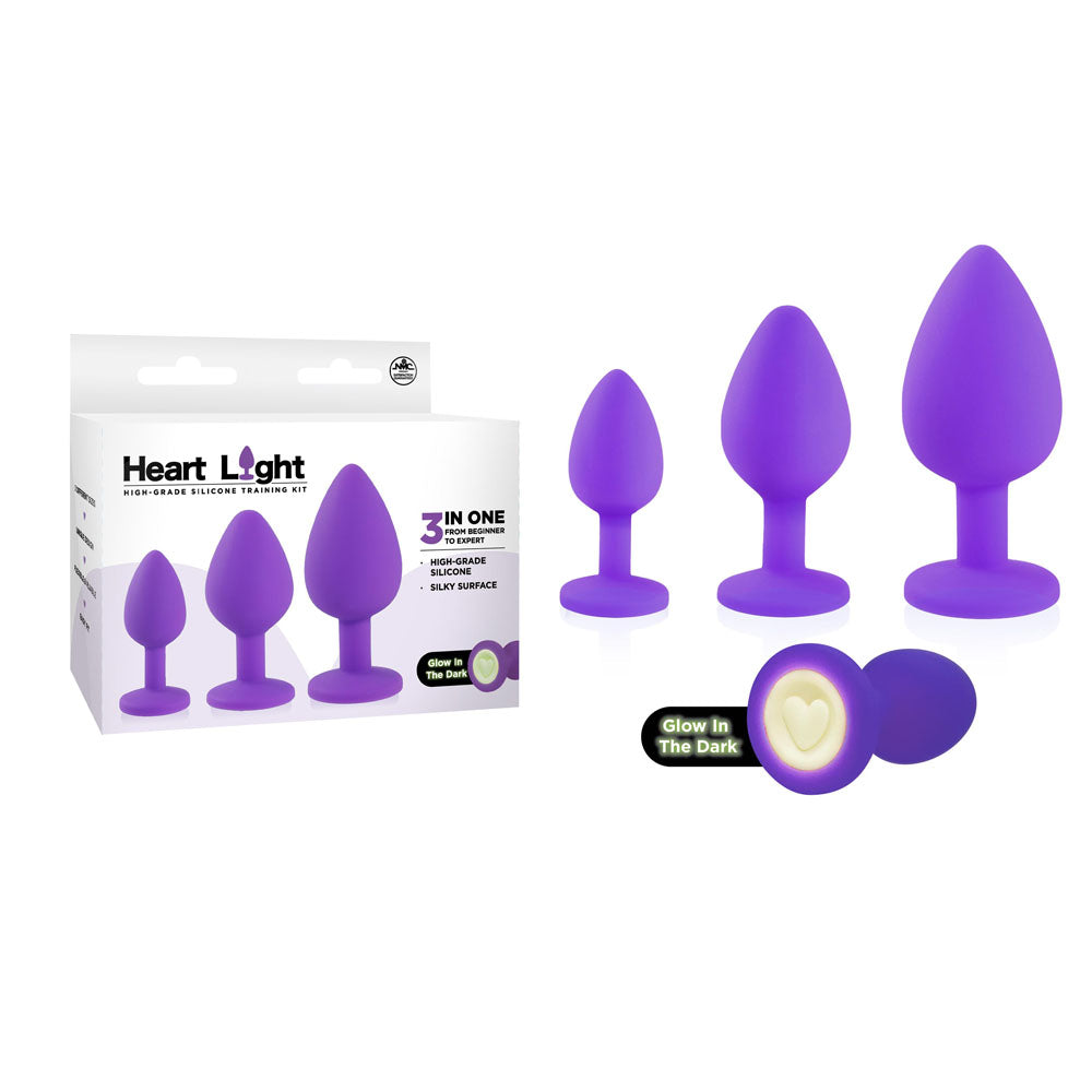 Heart Light - Purple - Purple Butt Plugs with Glow in Dark Bases - Set of 3 Sizes - Hush Store Sydney 