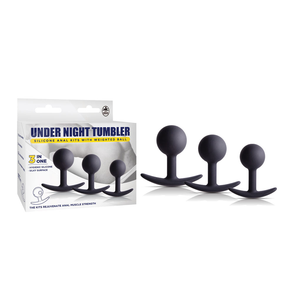 Under Night Tumbler - Black Butt Plugs with Weighted Balls - Set of 3 Sizes - Hush Store Sydney 