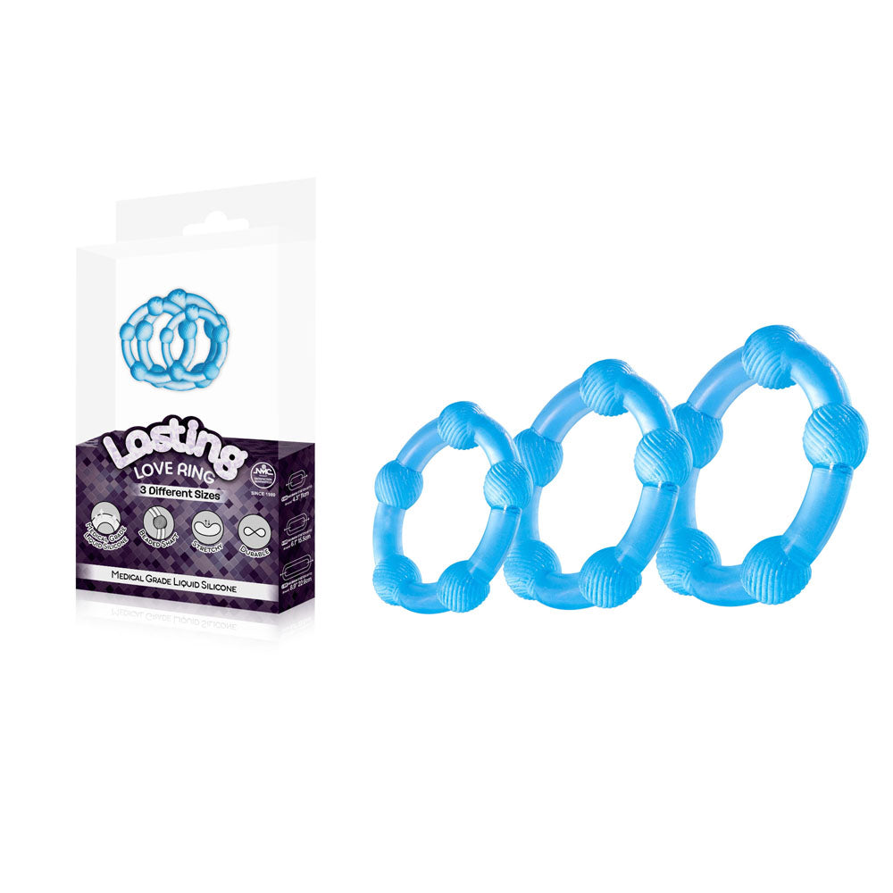 Lasting Love Ring 3 Piece Set - Blue - Blue Beaded Cock Rings - Set of 3 Sizes - Hush Store Sydney 