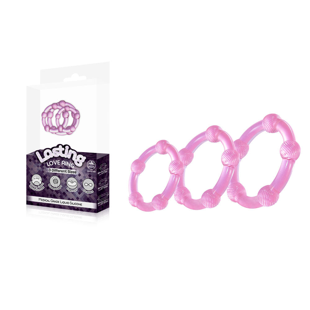 Lasting Love Ring 3 Piece Set - Pink - Pink Beaded Cock Rings - Set of 3 Sizes - Hush Store Sydney 