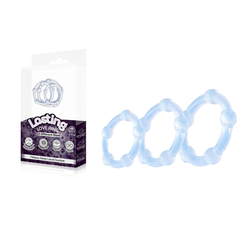 Lasting Love Ring 3 Piece Set - Clear - Clear Beaded Cock Rings - Set of 3 Sizes - Hush Store Sydney 