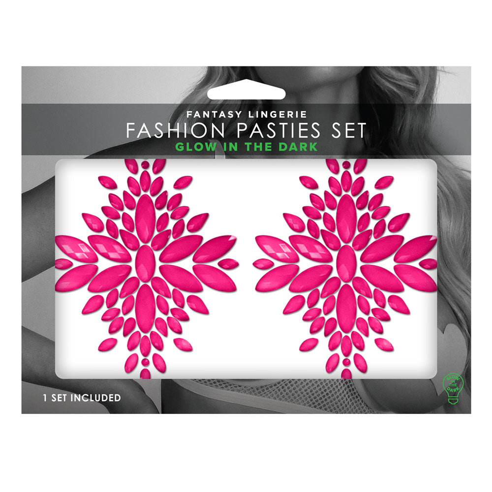 GLOW Fashion Pasties Set - Glow Pink Crystals - Hush Store Sydney 