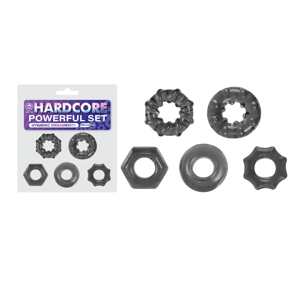 Hardcore Powerful Set Cock Rings - Set of 5 - Smoke Cock Rings - Set of 5 - Hush Store Sydney 