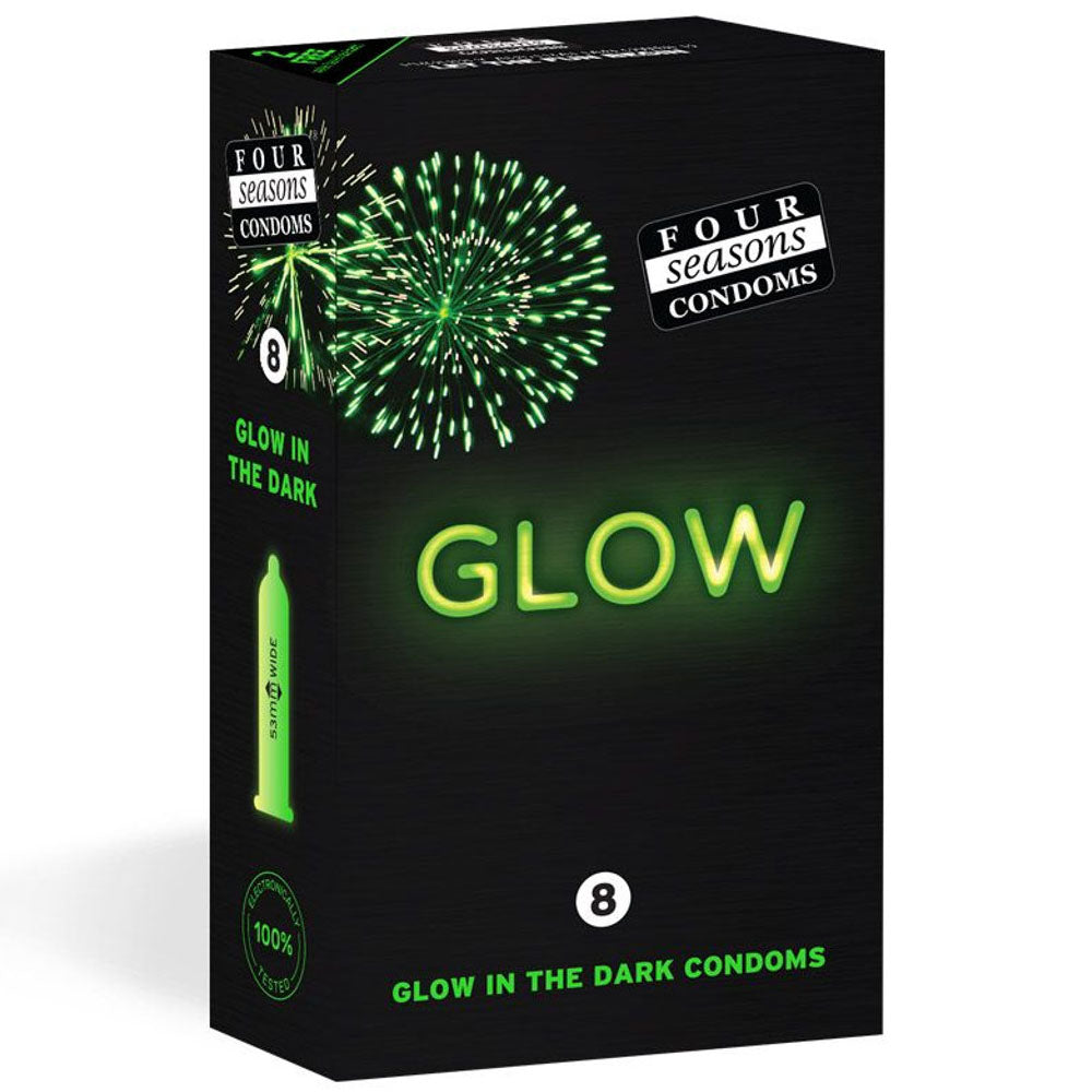Four Seasons Glow N' Dark Condoms - Glow In The Dark Lubricated Condoms - 8 Pack - Hush Store Sydney 