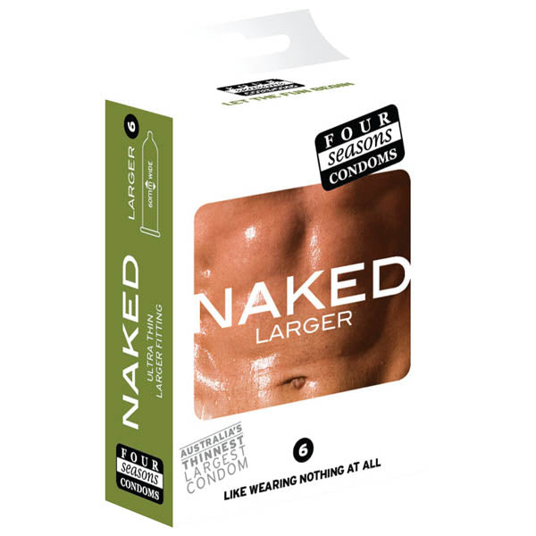 Four Seasons Naked Larger Fitting Condoms - Naked Larger Fitting Lubricated Condoms - 6 Pack - Hush Store Sydney 