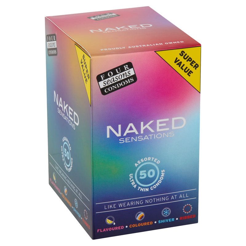 Four Seasons Naked Sensations Condoms - Assorted Ultra Thin Lubricated Condoms - 50 Pack - Hush Store Sydney 