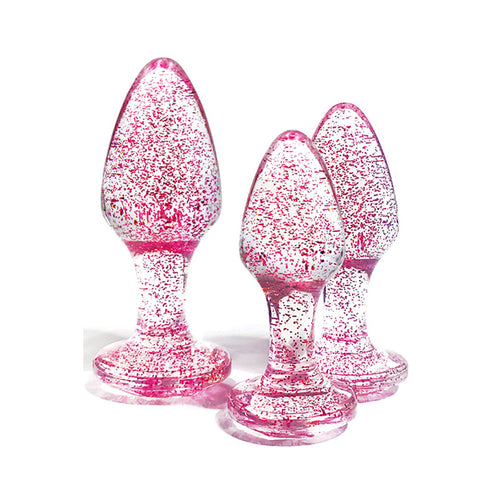 Adam & Eve Glitter Gem 3-Piece Butt Plug Set - Pink - Glitter Pink Butt Plugs - Set of 3 Sizes - Hush Store Sydney 